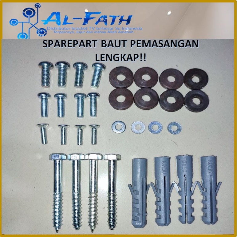 Sparepart pemasangan BRACKET TV 1set lengkap dgn baut beton dan mur ke TV