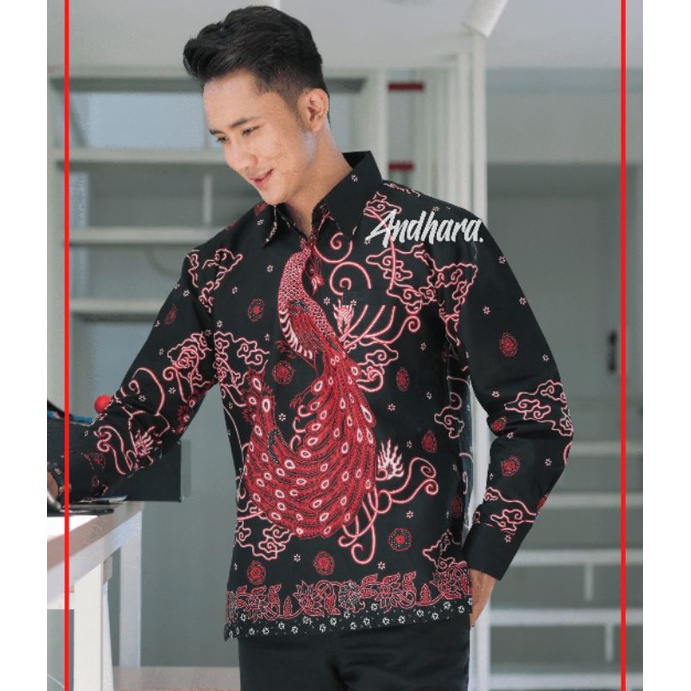 Baju Batik Pria Lengan Panjang Modern  Slimfit Kasual Premium MERAK MERAH