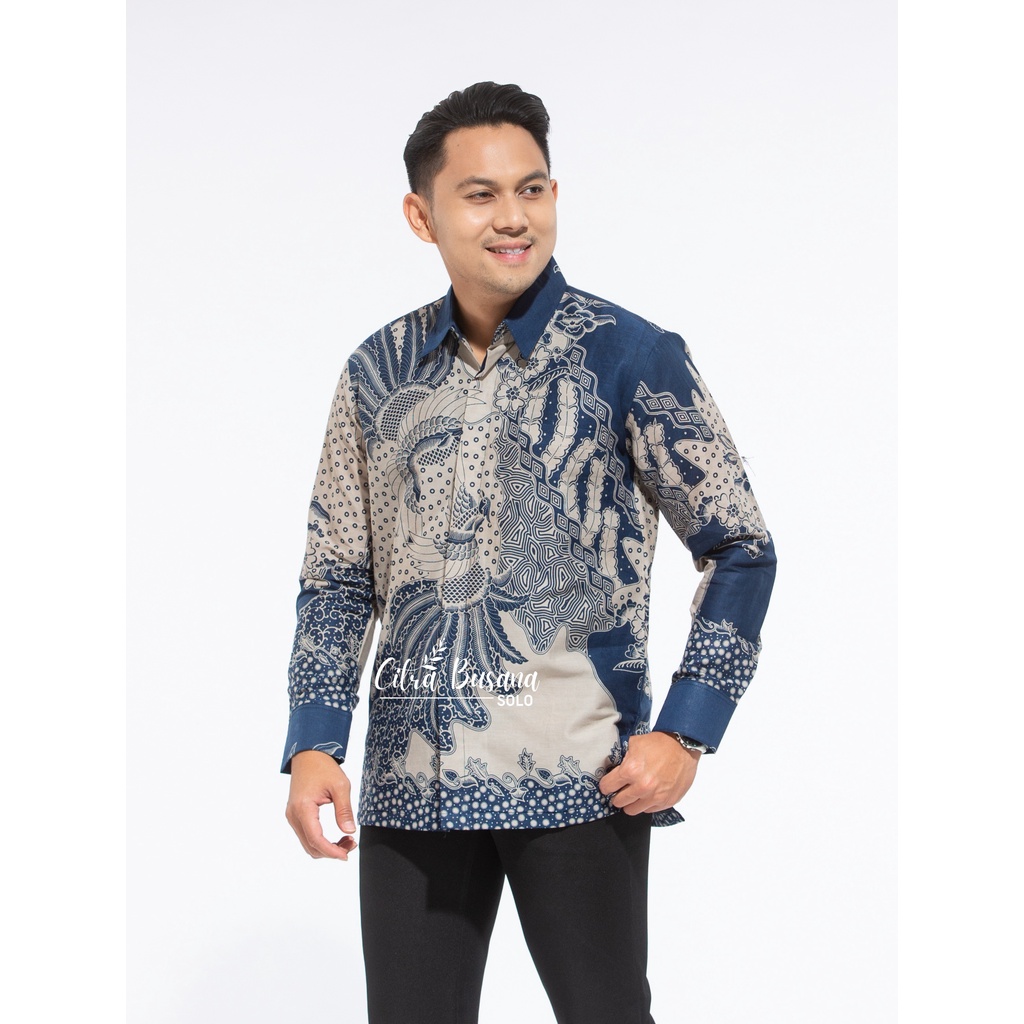 PEKSI PRABU NAVY Kemeja Batik Pria Full Furing Bahan Katun Primisima