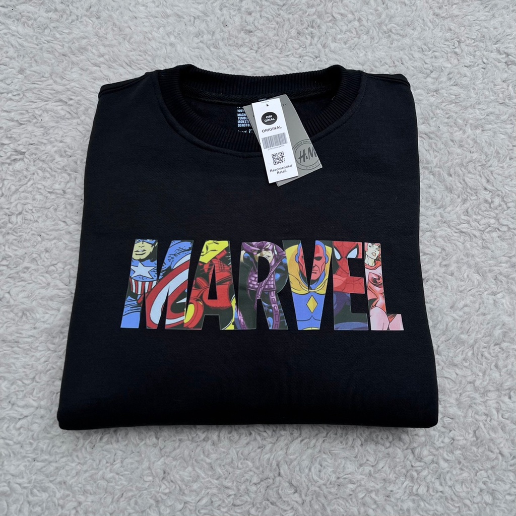 Sweater Hoodie Crewneck Marvel H&amp;M Black Premium Full Tag | Hoodie Kasual | Crewneck Marvel Black