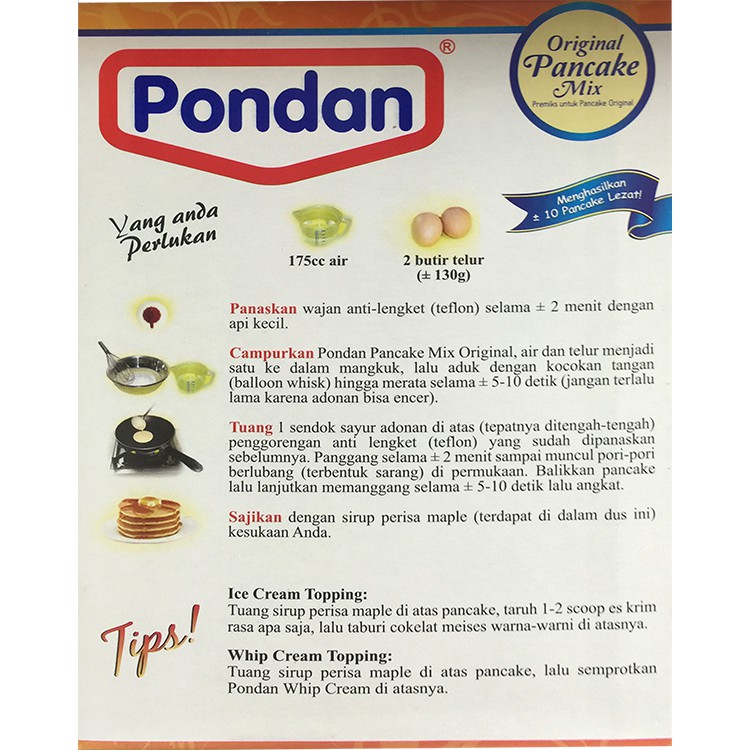 Pondan Original Chocolate Pancake Mix 250gr Tepung Kue Instant Membuat Penkek Original Pancek Cokelat Coklat Pon Dan