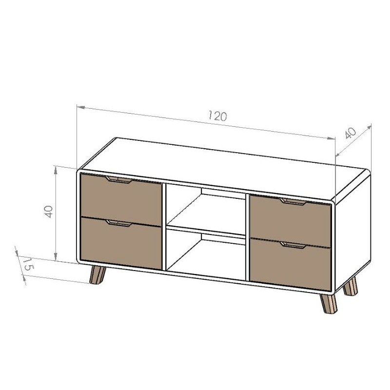 Meja TV bahan kayu bekas palet (jati belanda) , warna kombinasi putih dan coklat natural