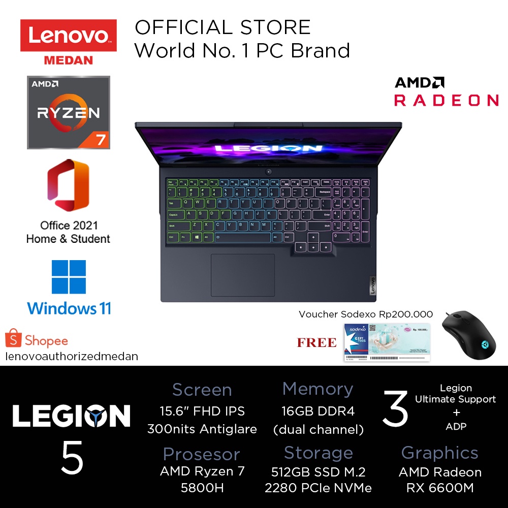 Legion 5 15ACH6A 3PID, Amd R7-5800H/16GB/512GB/RX6600M 8GB/W11HSL+OHS/WhiteBacklit/PhantomBlue/3Y+AD