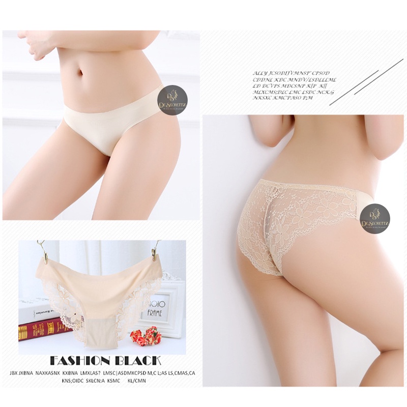 DeSecrettz PANTIES #038 Celana Dalam Wanita, Sexy Lace Seamless Panties Women's Ice Silk Large Size Low Waist Briefs