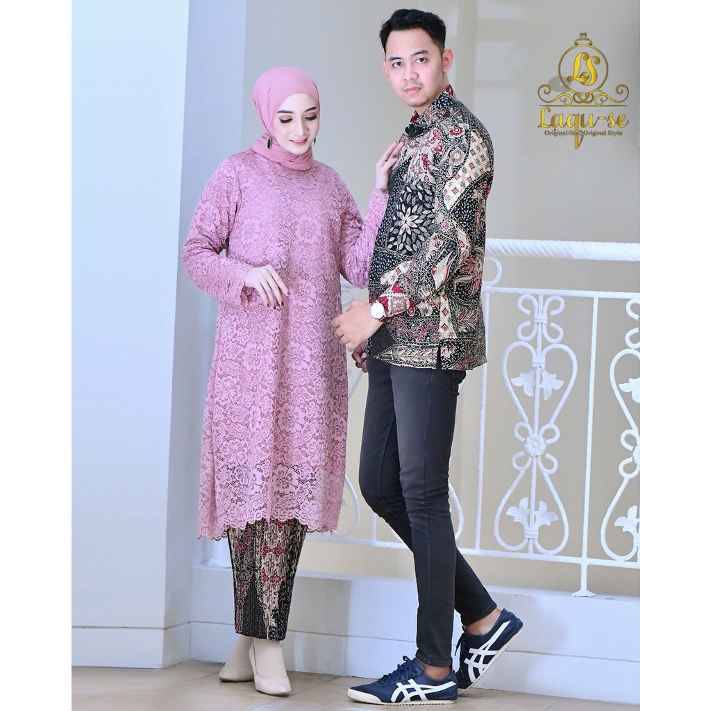 Setelan Kebaya Tunik Batik Couple Modern Terbaru Outfit Pasangan Kondangan Wisuda by santiank kebaya