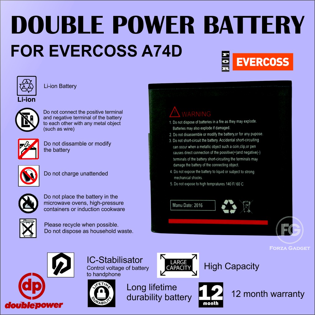 BATTERY DOUBLE POWER EVERCOSS A74D / EVERCOSS A54 / EVERCOSS E2K / EVERCOSS A74A 2350mAh