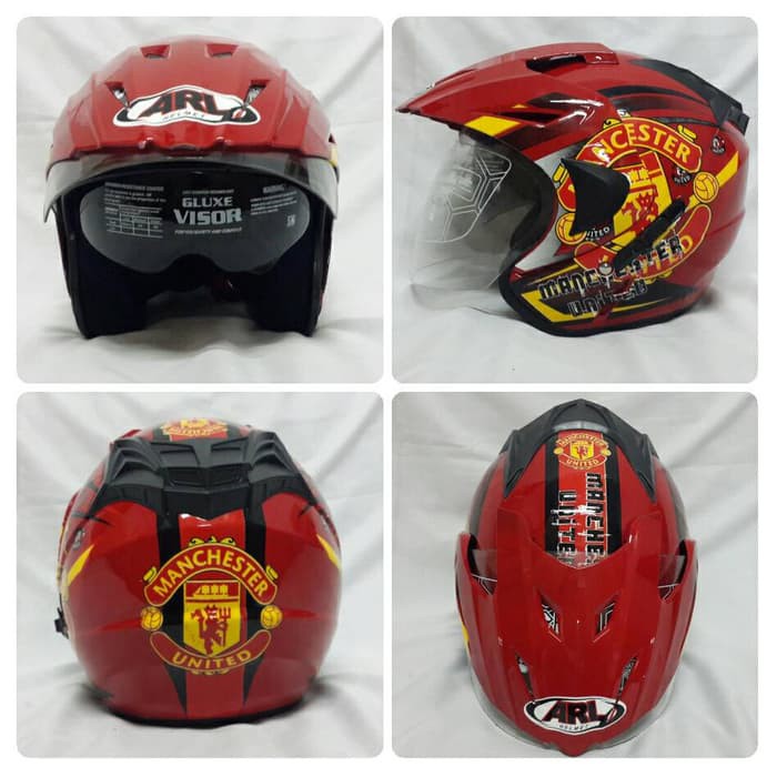 Excelent Helm ARL Half face Double Visor Manchester United Merah