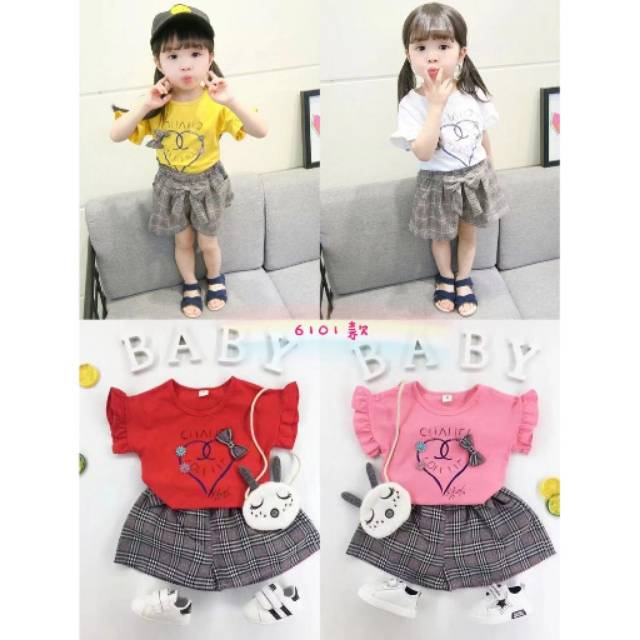 Setelan Baju Anak Perempuan Import | Set Kaos Anak Cewek / Kualitas Premium harga Murah LOVE MB