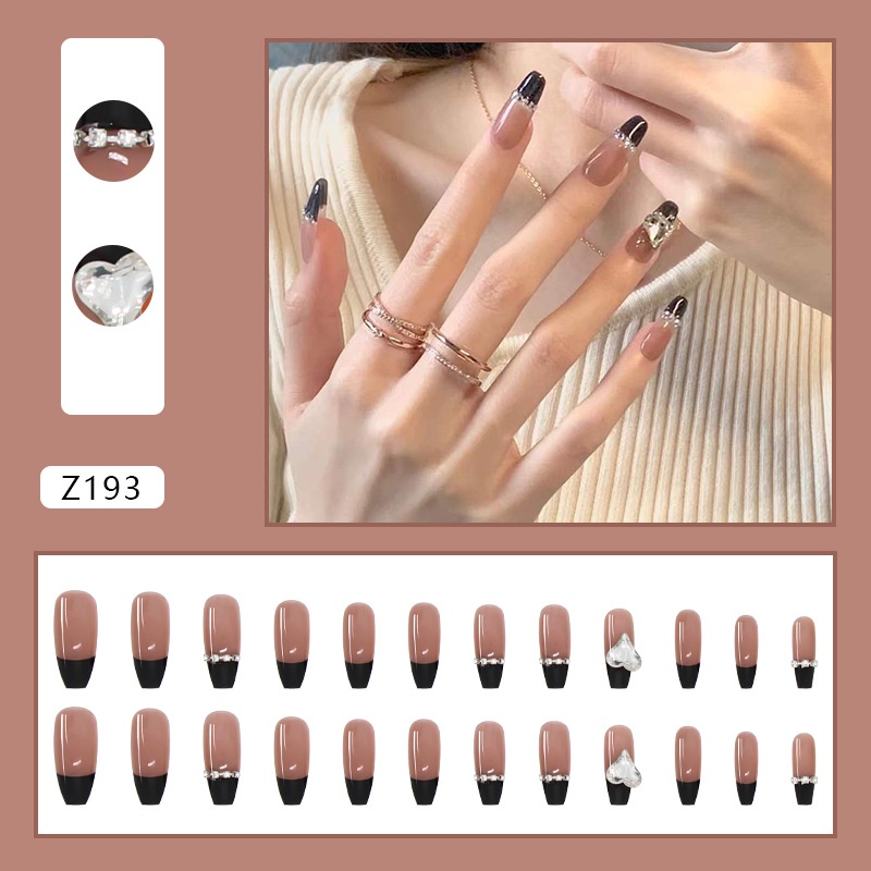 24pcs / Kotak Kuku Palsu Full Cover Aksen Berlian Imitasi Untuk Nail Art Z066-350
