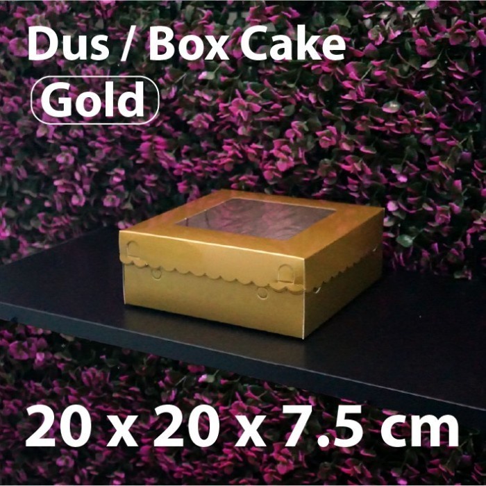 Dus Emas Kaca 20 x 20 x 7.5 cm - Box Kue Mika-Gold Cake Box isi 10 pcs