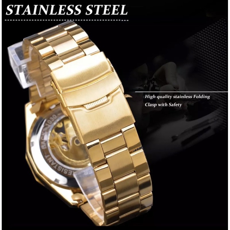 Jam Tangan Pria Original Forsining Automatic Mechanical Golden Luxury Sporty Gold