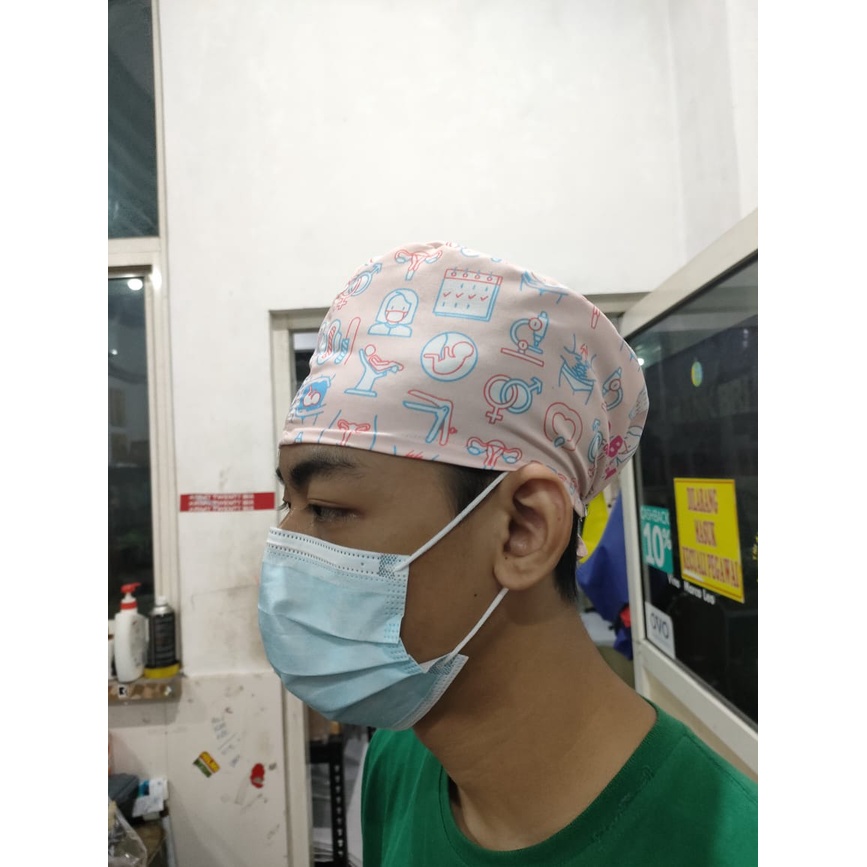 TERMURAH HEADCAP Motif OBGYN / TOPI BEDAH / TOPI OPERASI / TOPI MEDIS / HEAD CAP/ HAIR CAP TOPI DOKT