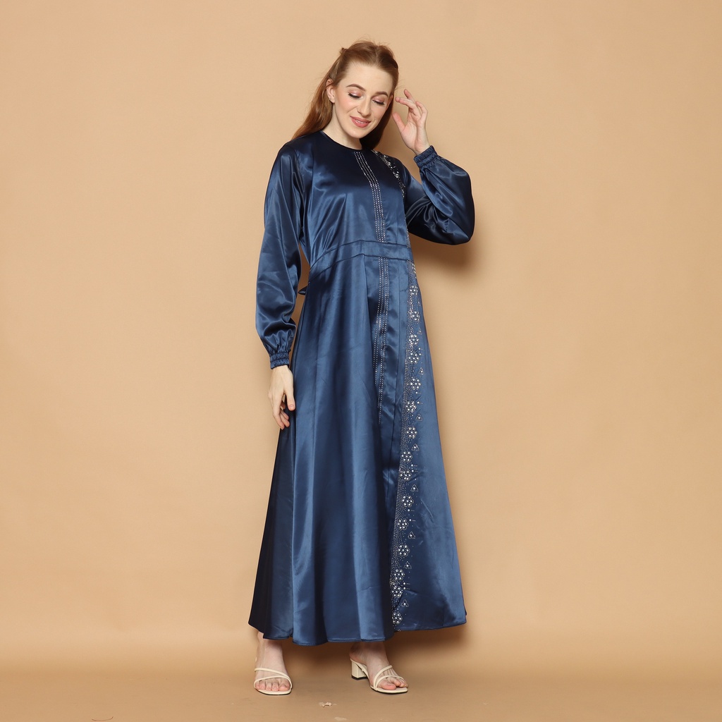 GAMIS FASHION WANITA TRENDY WARNA BIRU NAVY BAHAN SATIN SILK SUPER LEMBUT