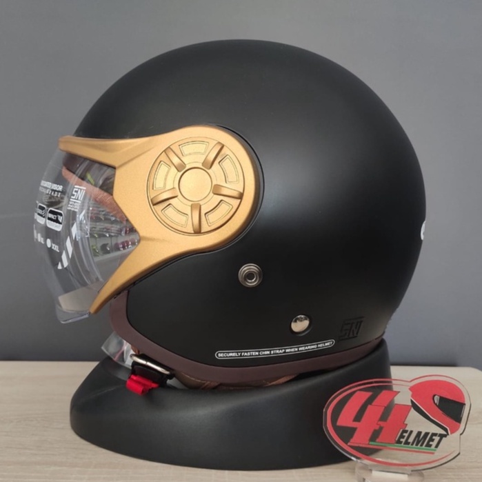Jual Helm Cargloss YRH Solid Black Doff Gold helm retro hijab half face