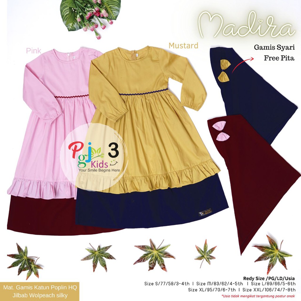 Madira Gamis Anak Plus HIJAB Good Quality Ori by PGJ Kids Katun Poply Pakaian Muslim Anak Perempuan