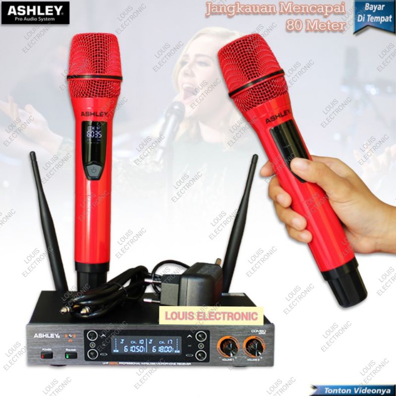 Mic Microphone Wireless ASHLEY COMBO 2 Mic Handheld Mikrofon Ashley ORIGINAL