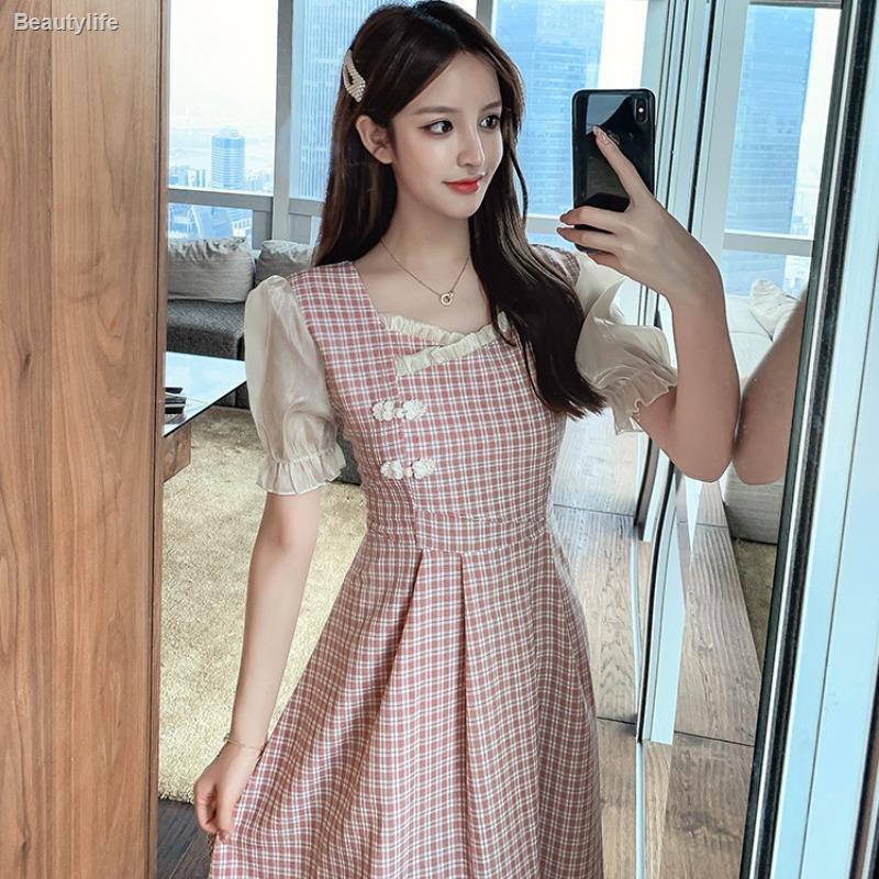  Dress  Mini Cheongsam Lengan Pendek  Motif Kotak Kotak Untuk  