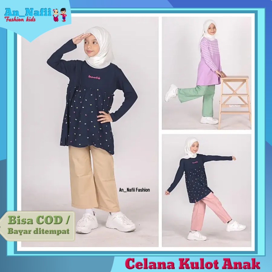 Celana Panjang Kulot Anak Perempuan Umur 3 - 12 Tahun AmmarKids Hello Chic Culotte Celana Kulot Wanita Celana Anak Perempuan Tanggung Kekinian