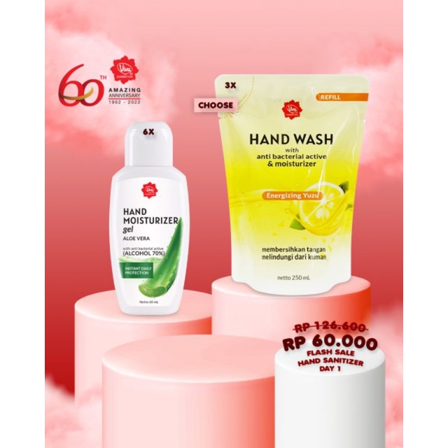 Paket 6 Viva Hand Moisturizer Gel 60ml 3 Hand Wash Reffil 250ml