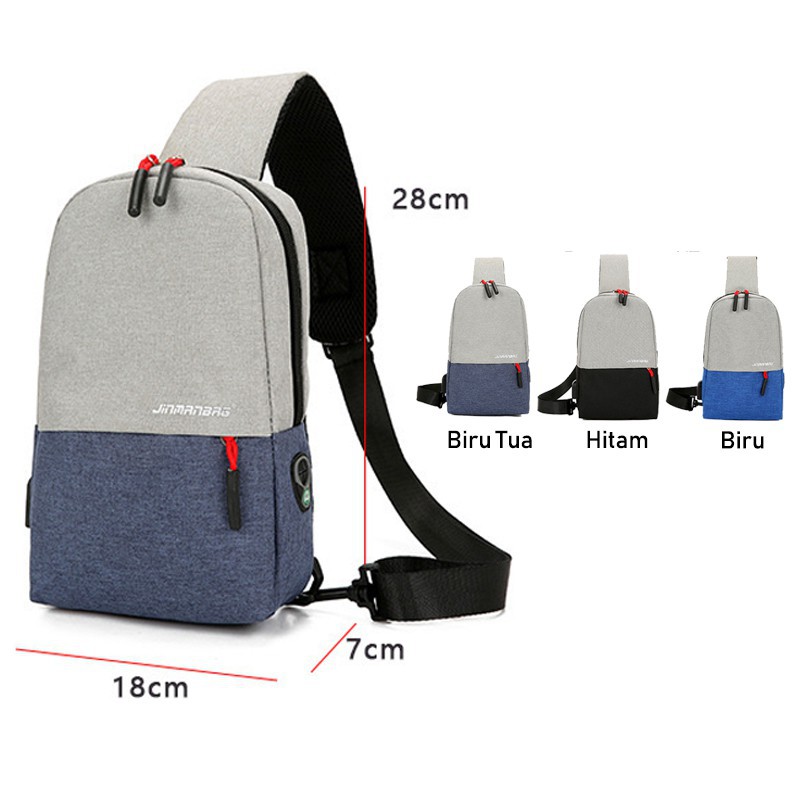 Mainland Tas Selempang USB Charger Sling Bag Impor Batam Slempang Kanvas Tas Dada TS501