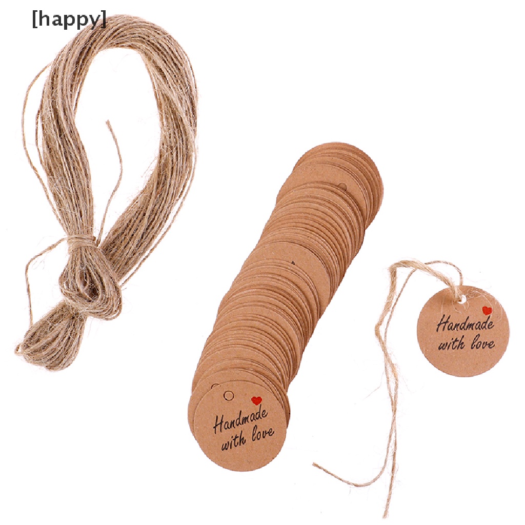 Ha 100pcs Labelhang Tag Bahan Kertas Kraft Desain Tulisan Handmade With Love Dengan Tali 20m