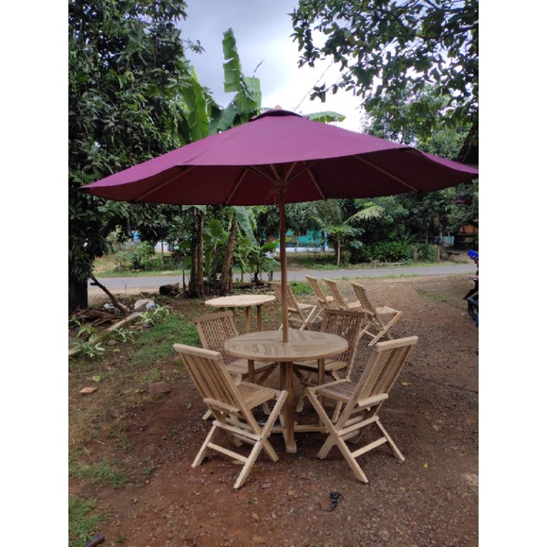 set meja taman,set meja payung cafe,set meja payung,payung jati jepara,payung taman,payung jati,meja