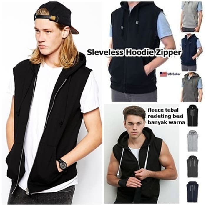 jaket sleveless hoodie zipper vest rompi kerudung tanpa lengan 03.10 - Putih