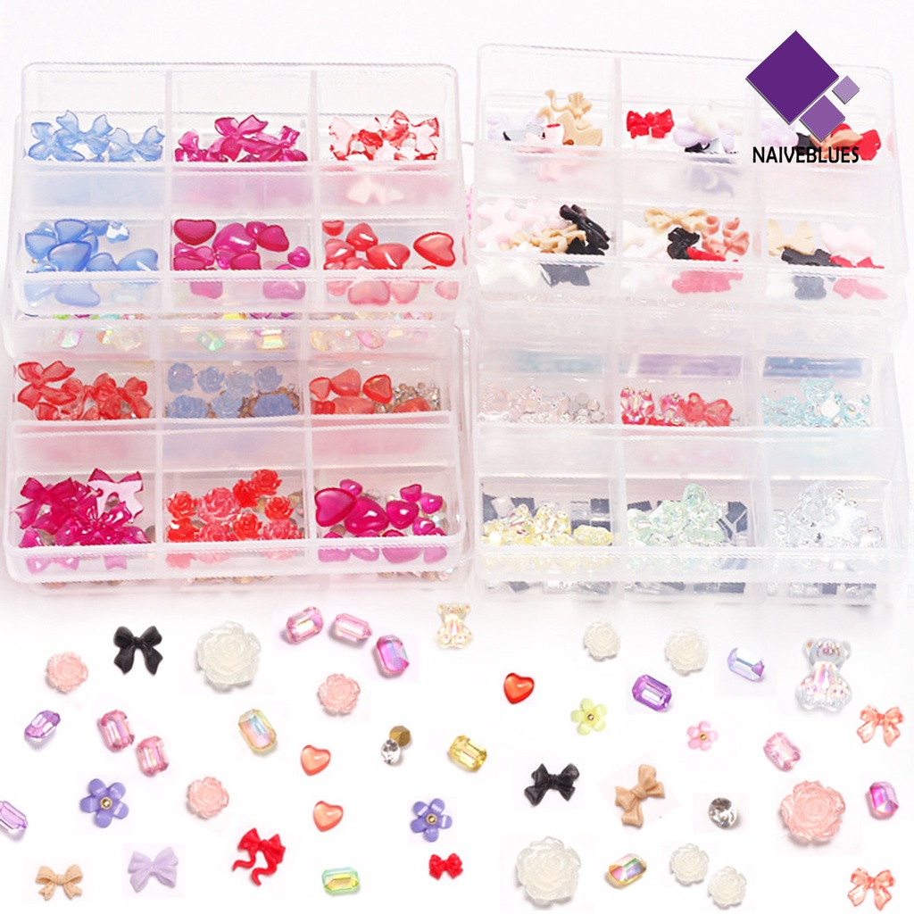 Naiveblue &gt; Ornamen 3D Bentuk Beruang / Bunga / Hati / Pita Bahan Resin Untuk Dekorasi Nail Art / Manicure