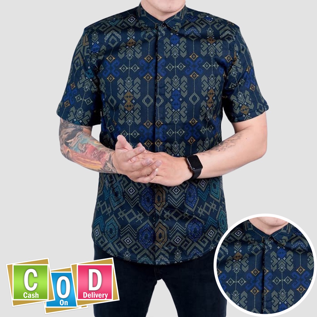 BATIK COUPLE AYAH DAN ANAK SLIMFIT KATUN STRETCH CASUAL/FORMAL BATIK COUPLE BANYAK DICARI MOTIF SONGKET NAVY