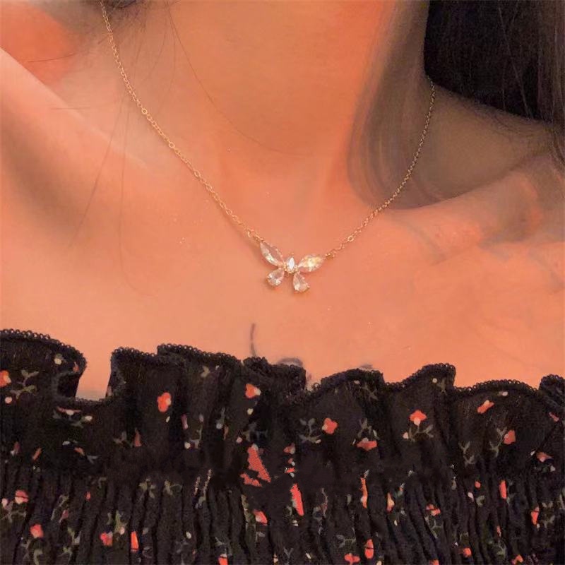 In profil tinggi gambar bermutu tinggi zircon busur kalung wanita online influencer pendek kalung 20