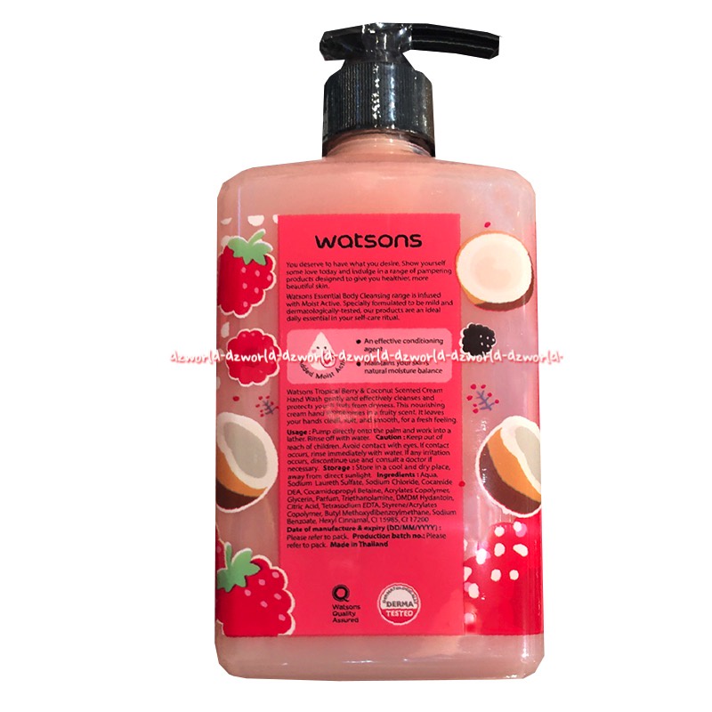 Watsons Cream Hand Wash 500ml Shea Butter Peach Tropical Berry &amp; Coconut Sabun Wangi Krim Wangi Buah Watson Shibainc Seabutter Handwash