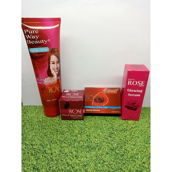 PAKET CREAM ROSE 5IN1 ORIGINAL // CR ROSE(DAY&amp;NIGHT) + SERUM + SABUN KINORI + FACIAL FOAM