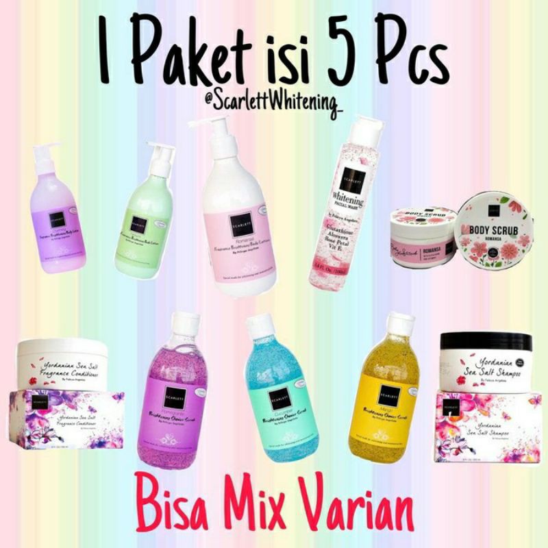 Paket Scarlett Whitening 5 Produk Mix Varian