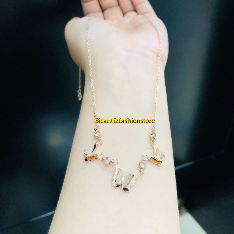 Kalung Titanium Kupu Kupu Rose Gold Fashion Wanita Terlaris Anti Karat Tidak Luntur Kalung Wanita Kekinian Terbaru Mewah