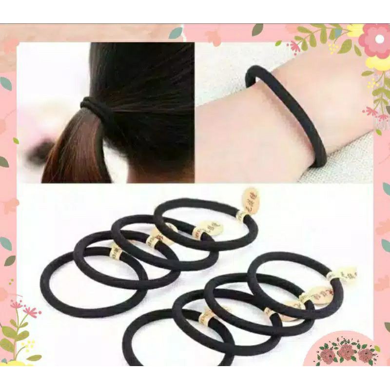 10pcs IKAT RAMBUT POLOS HITAM TEBAL FASHION KOREA IMPOR/ GELANG KARET POLOS /tali