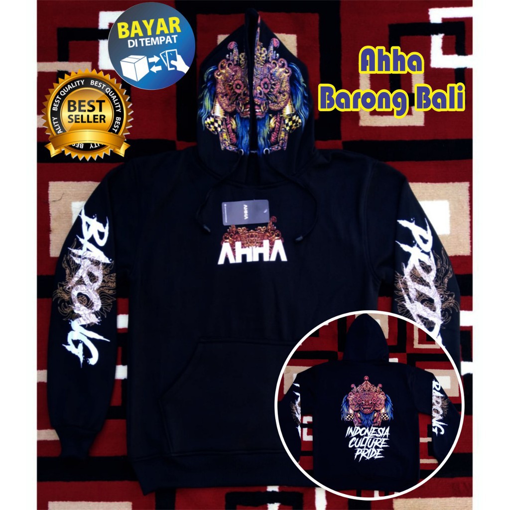 Jaket Sweater Hoodie AHHA Barong Bali Navy Fleece Tebal