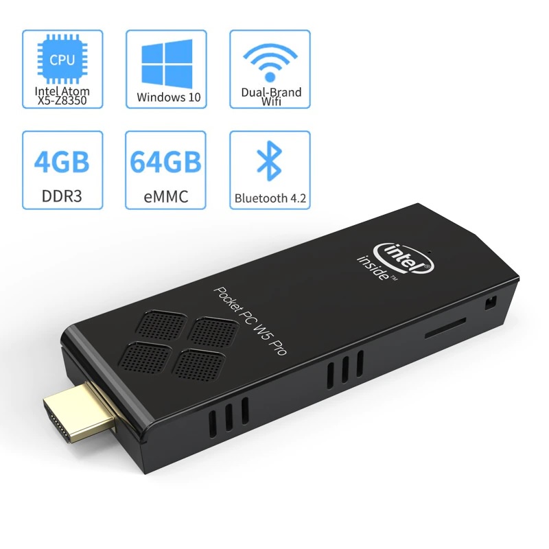 T5B Mini PC Stick RAM 4GB ROM 64GB Windows 10 - Versi Terbaru dari W5 PRO - MINI PC PORTABEL UKURAN MINI BERTENAGA