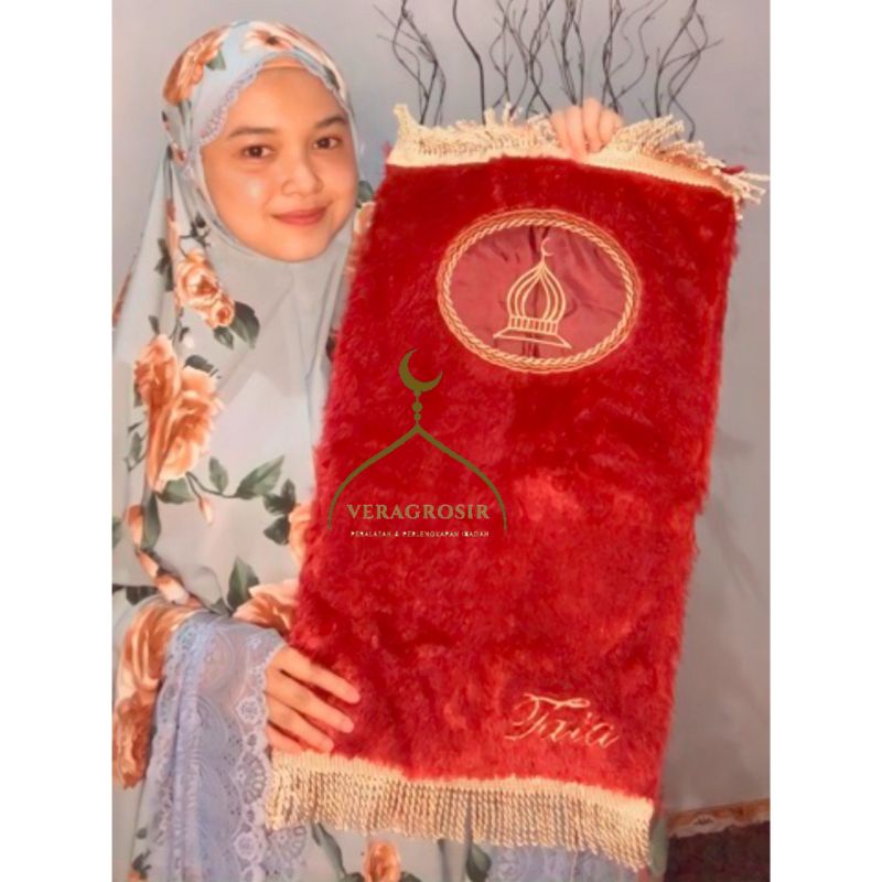 Sajadah Muka Mini Bordir Nama Sajadah Bulu Rumbai Mini