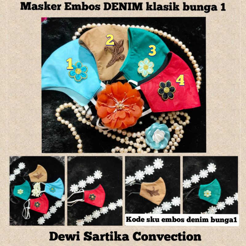 Masker Denim Embos Classic Bunga 1