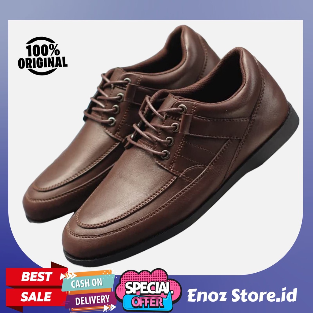 Enoz Igor!Sepatu sneakers tali casual formal kerja pria kulit sintetic warna coklat keren cowok kuliah sekolah gereja pesta kondangan kawinan