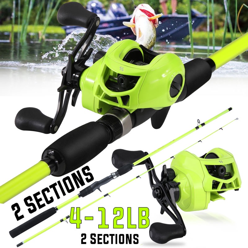 set pancing 1.8M Casting/Spinning Fishing Rod EVA Handle 2 Bagian Fishing Tackle untuk Bass Outdoor Fishing and Max Drag 8 kg Baitcasting Reel Gear rasio 7.1: 1 Ball Bearing 17 + 1 Metal Fishing Reel