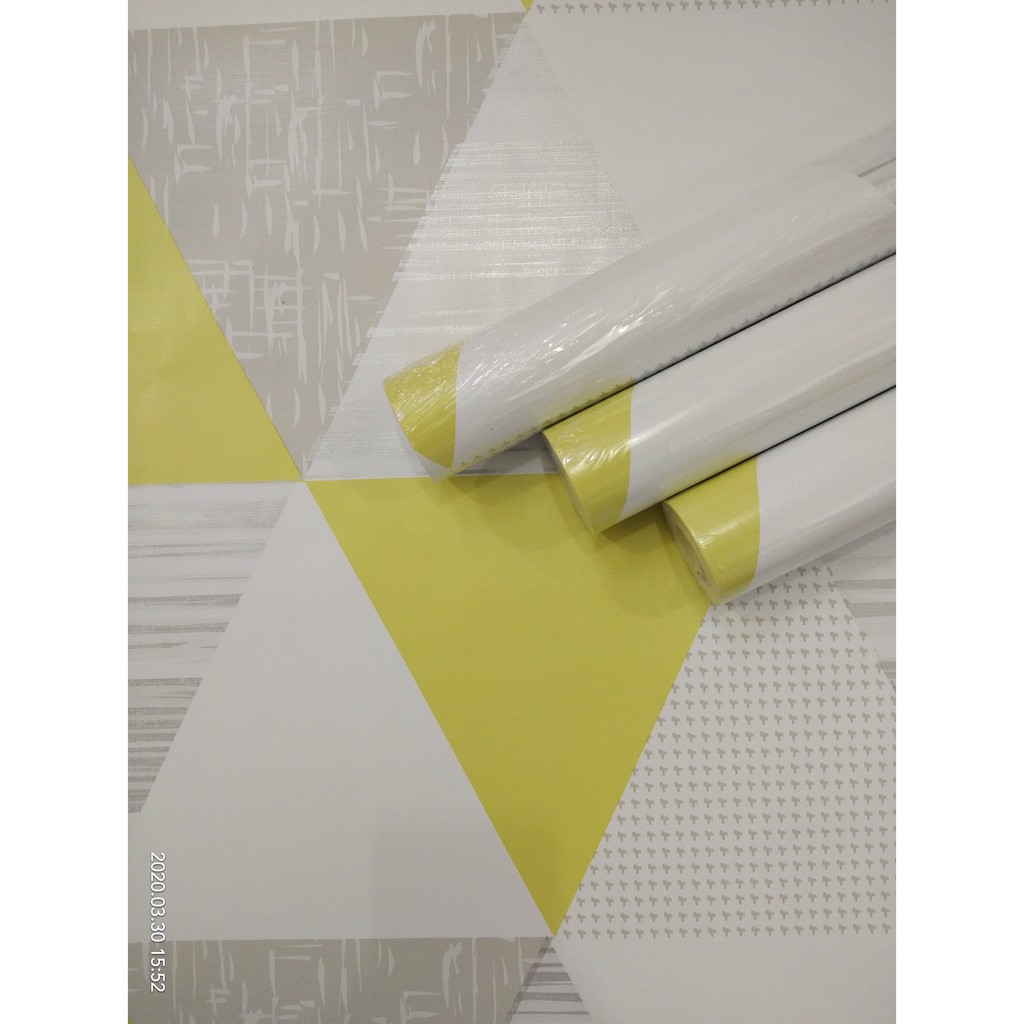 Wallpaper Dinding Motif Segitiga kuning Lemon Ukuran 10 Meter x 45 CM