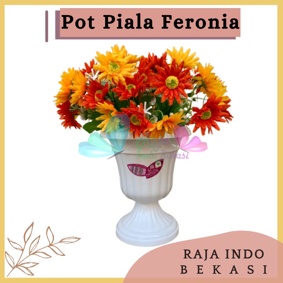 Pot Piala Green Leaf Feronia 6152 Putih Merah Bata Terracota Merah Coklat Pot Piala Tinggi Putih Plastik hitam pendek 50 - Pot bunga tanaman piala feronia putih 18cm - PIALA MINI 6152