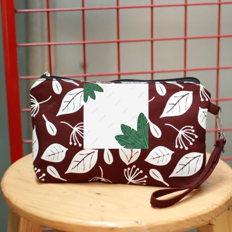 Murah Dompet Pouch Wanita Kanvas Botanical Pattern - Putih Keren