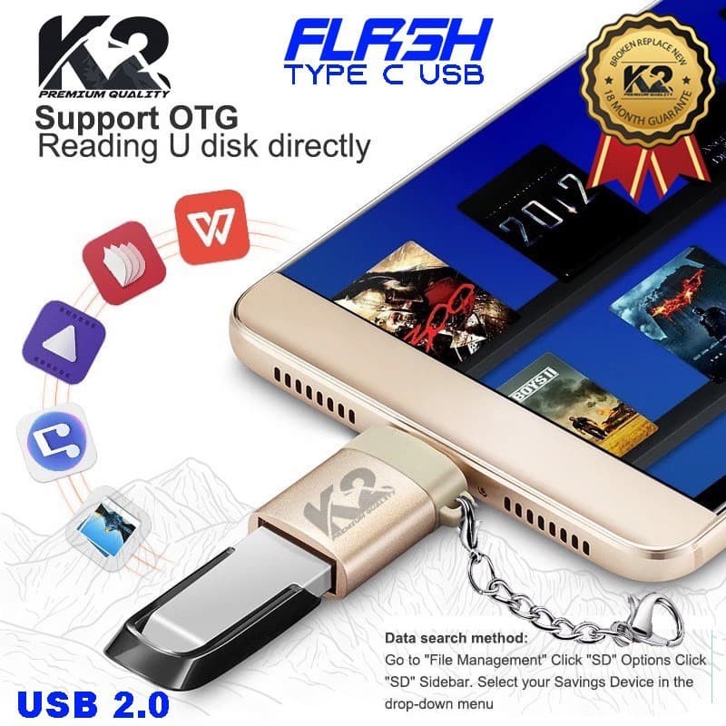 K2 OTG FLASH USB PREMIUM QUALITY -  TYPE C