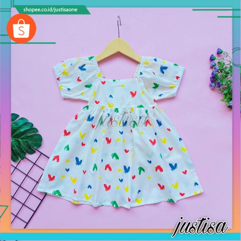 Promo !! Dress anak perempuan Dress colourfull love with ribbon import uk 1-4th