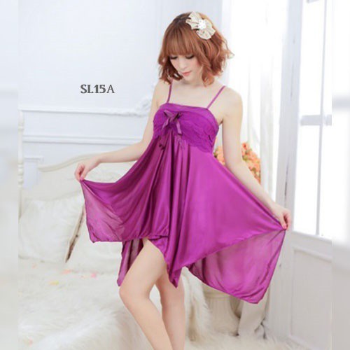 [SIAP KIRIM] LINGERIE SEXY BAJU TIDUR WANITA DEWASA SLEEPWEAR ICE SILK UNGU SL15A