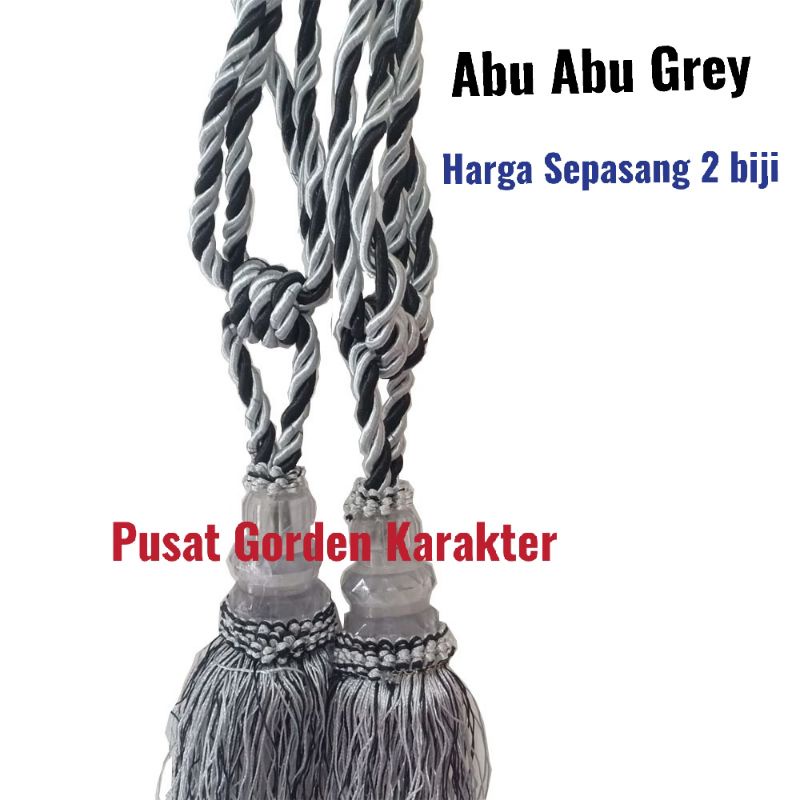 Tali Gorden ( Tasell/Simbori) Hitam Abu -Abu Tali Pengikat Gorden (Tasell/Simbori) Abu Abu Tali gord