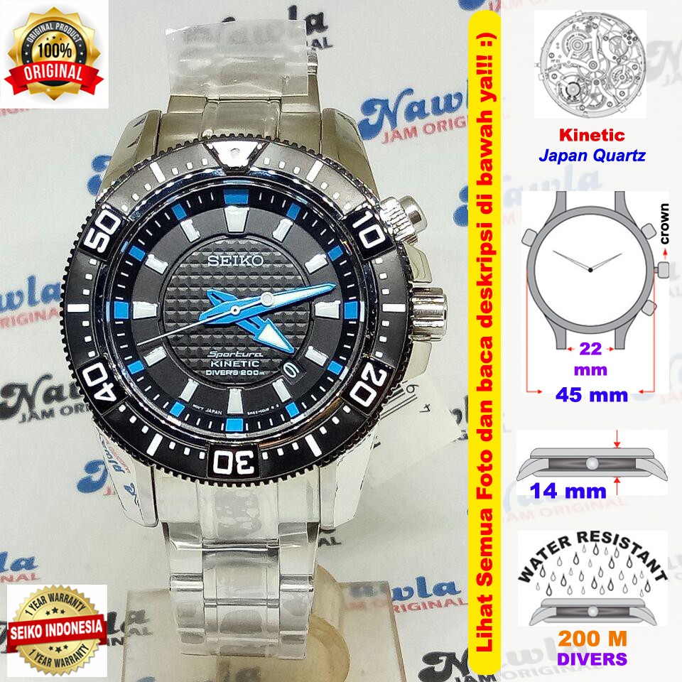 Seiko Sportura SKA561P1 Kinetic Diver Sapphire - Jam Tangan Pria SKA561