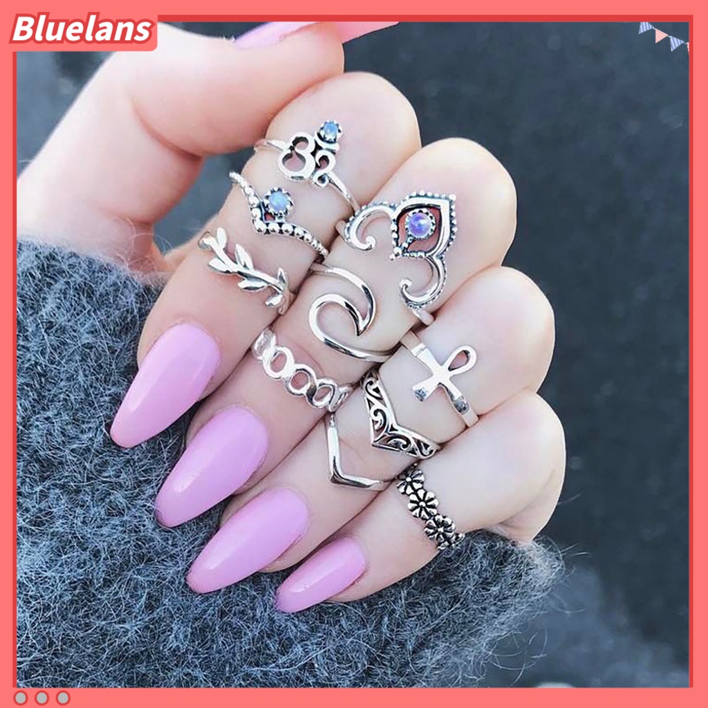 Bluelans 10pcs Knuckle Ring Vintage Flower Shape Women V Shape Knuckle Band